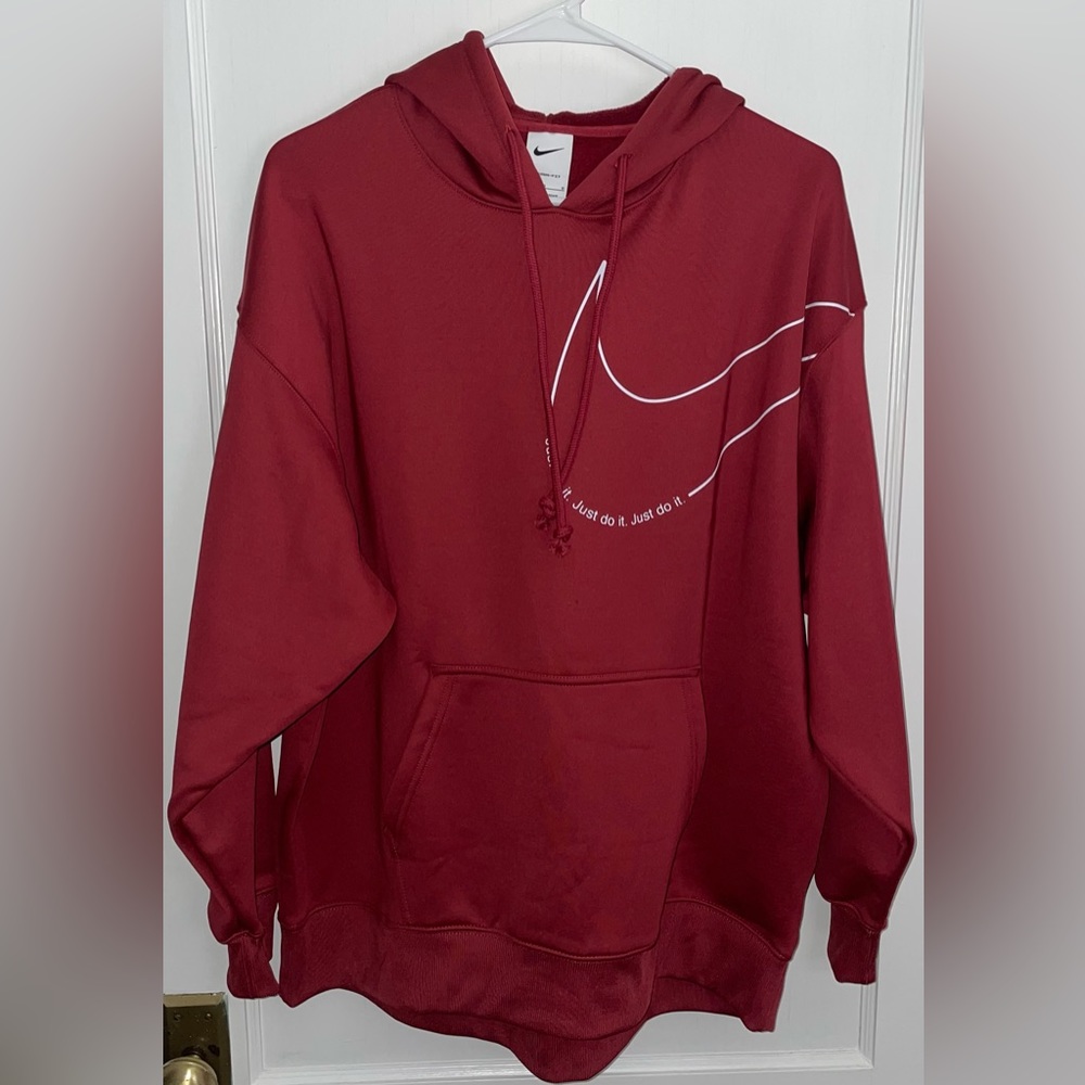 Nike Burgundy Therma-Fit Logo Pullover Fleece Hoodie - Size: L